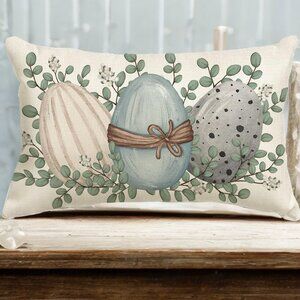 Easter Eggs Decorative Throw Pillow Cover Accent Case Farmhouse Spring Decor 20"